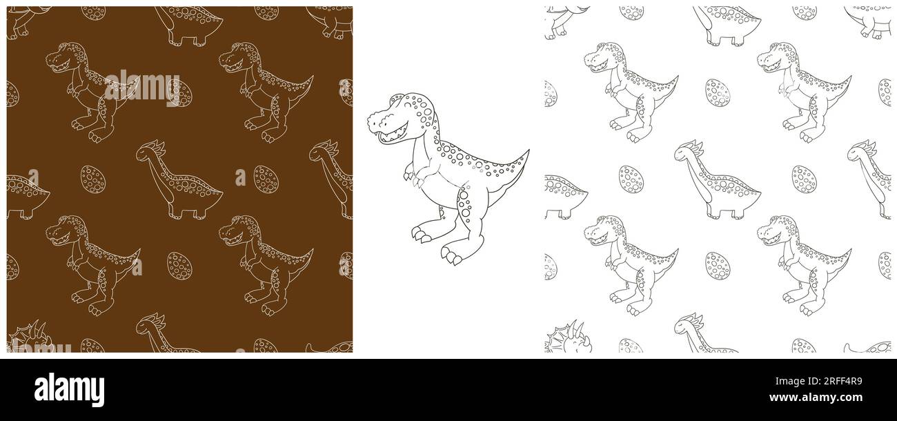 Stell lustige Kinder Dinosaurier-Muster. Färben des Dinosauriervektorhintergrunds. Tyrannosaurus. Drucken für Textildesign Stock Vektor