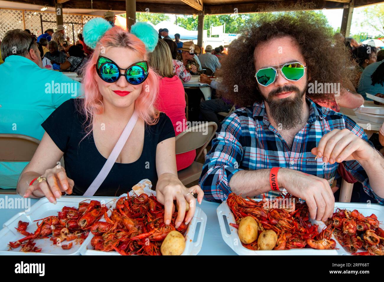 Das Crayfish Festival in den USA, Louisiana, Breaux Bridge und eines der größten akadischen Festivals in Louisiana ist eine Verkostung von Flusskrebsen Stockfoto