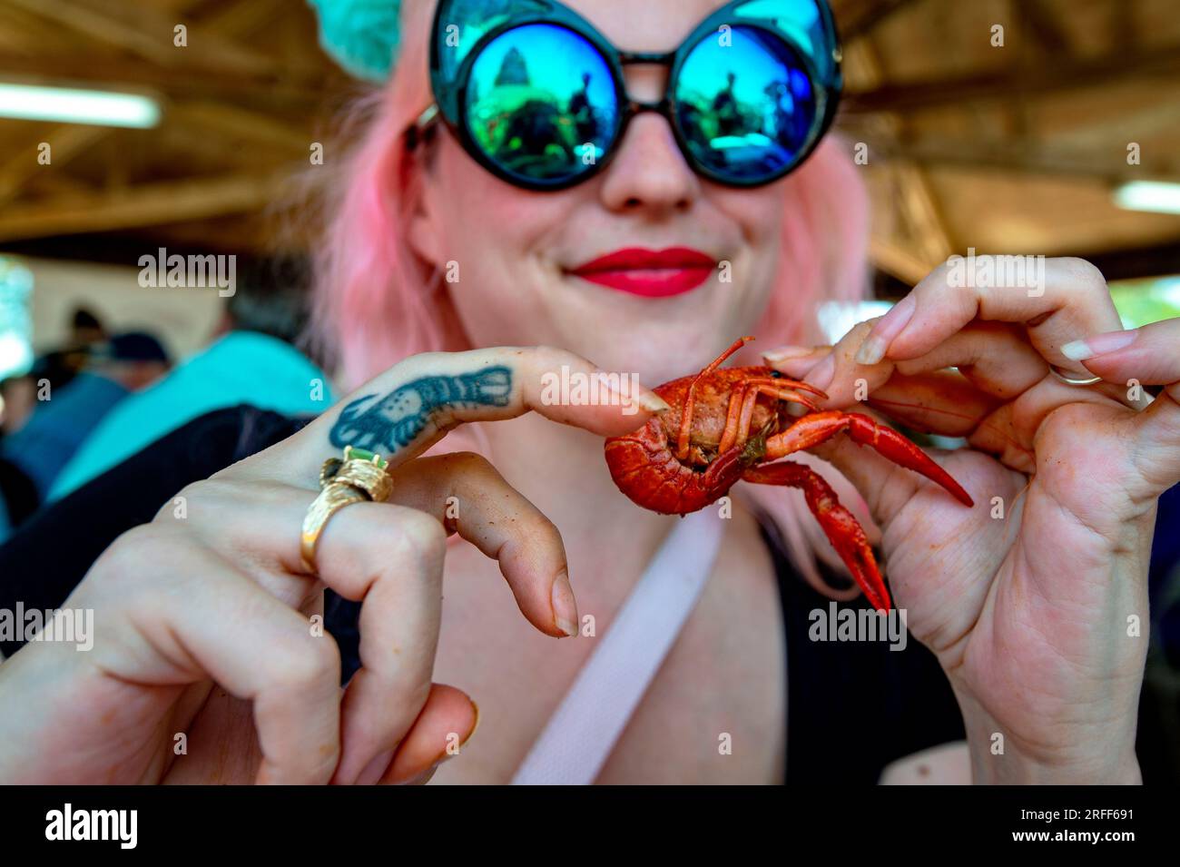 Das Crayfish Festival in den USA, Louisiana, Breaux Bridge und eines der größten akadischen Festivals in Louisiana ist eine Verkostung von Flusskrebsen Stockfoto