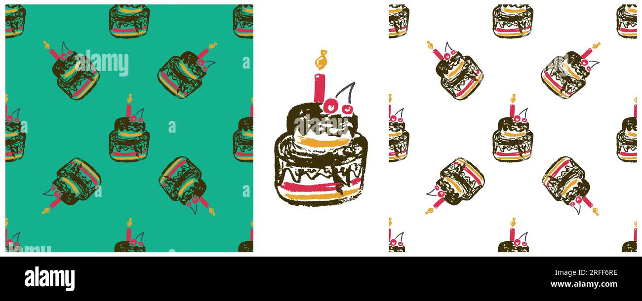 Festliches, nahtloses Muster. Geburtstag, Feiertag. Zeichensätze mit Wachsstiften. Druck für Stoffdesign, Textil, Stoff Stock Vektor