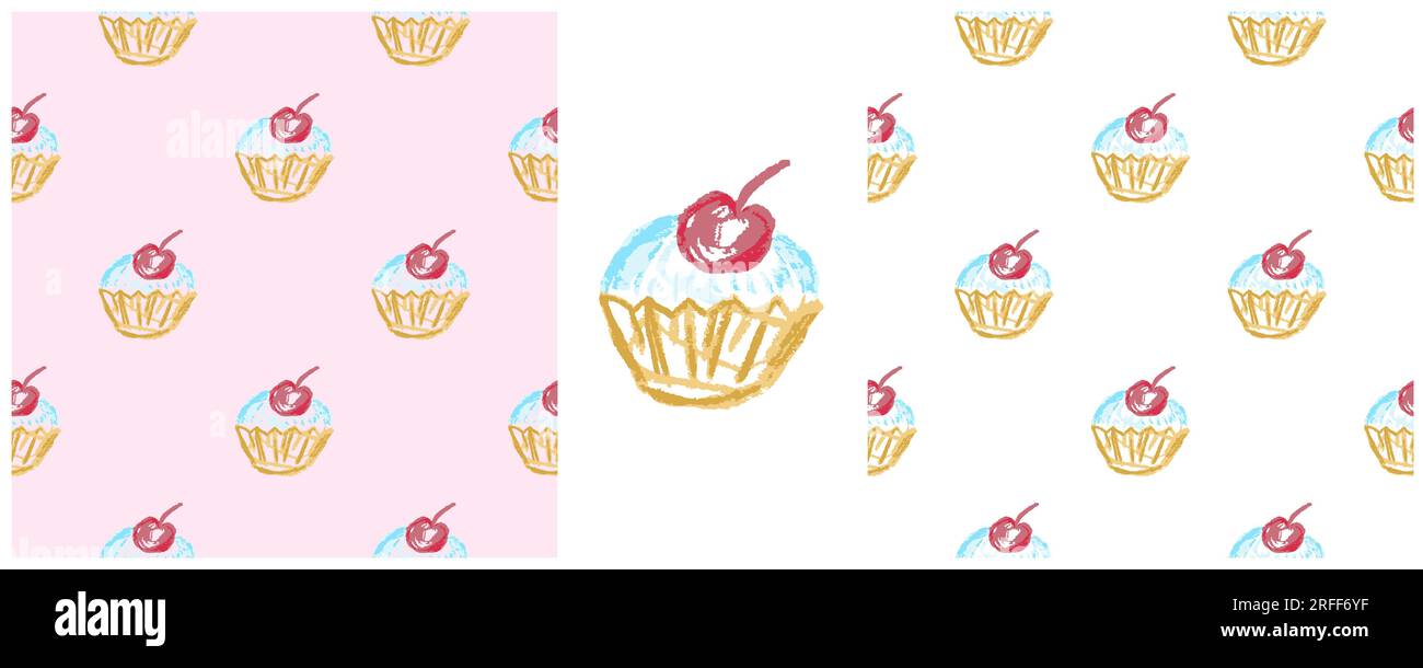 Festliches, nahtloses Muster. Zeichensätze mit Wachsstiften. Geburtstag, Feiertag. Drucken Stock Vektor