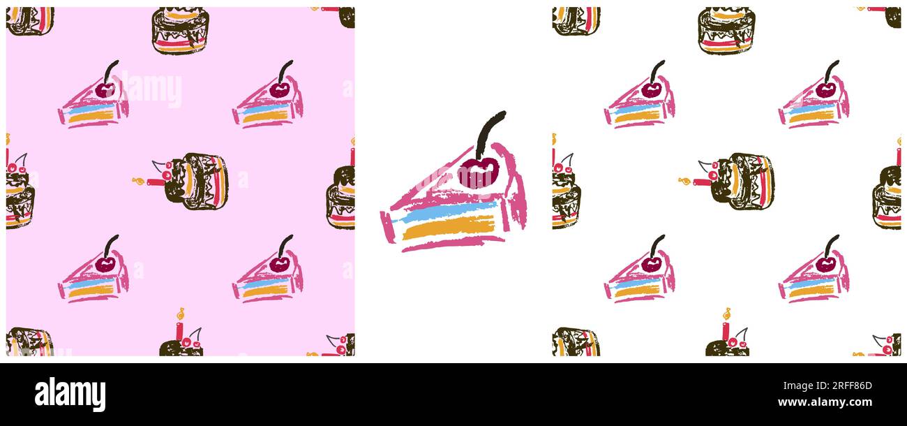 Festliches, nahtloses Muster. Geburtstag, Feiertag. Zeichensätze mit Wachsstiften. Druck für Stoffdesign, Textil, Stoff, Tapete, Verpackung Stock Vektor