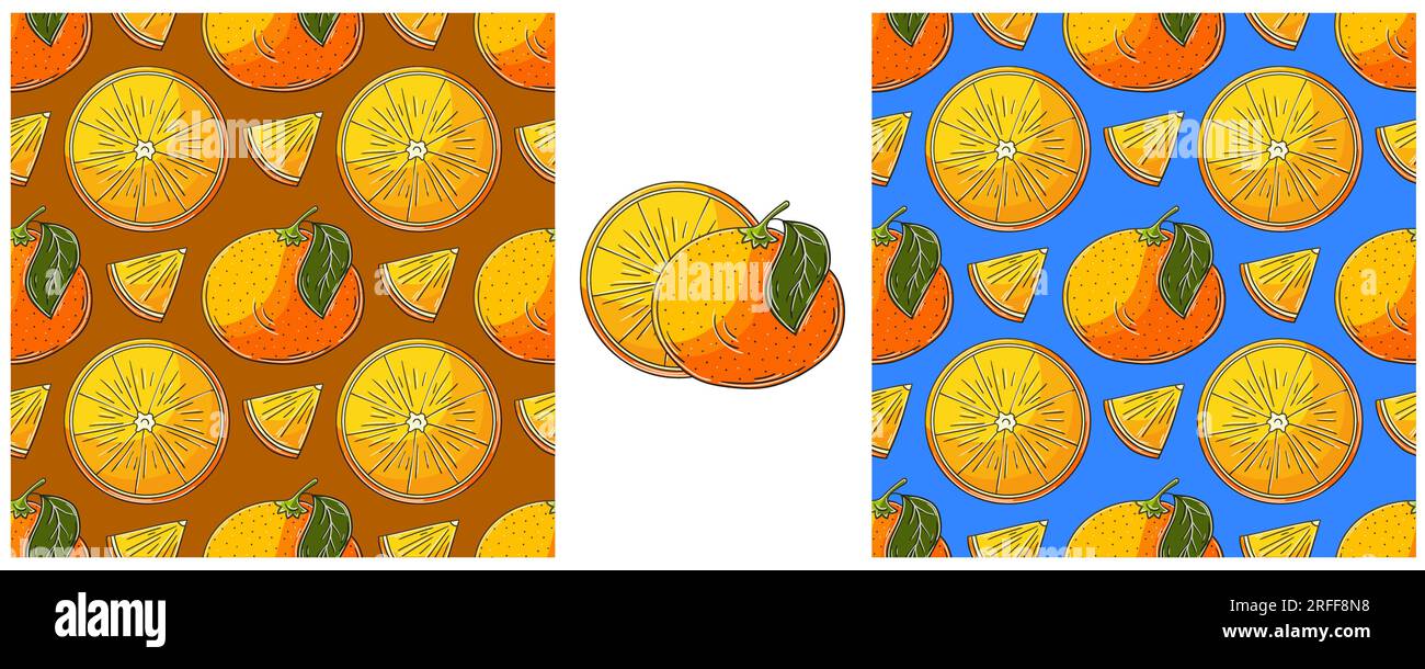 Nahtloses Muster für Küche oder Geschäft. Farbe im Handzeichenstil. Orangen Stock Vektor