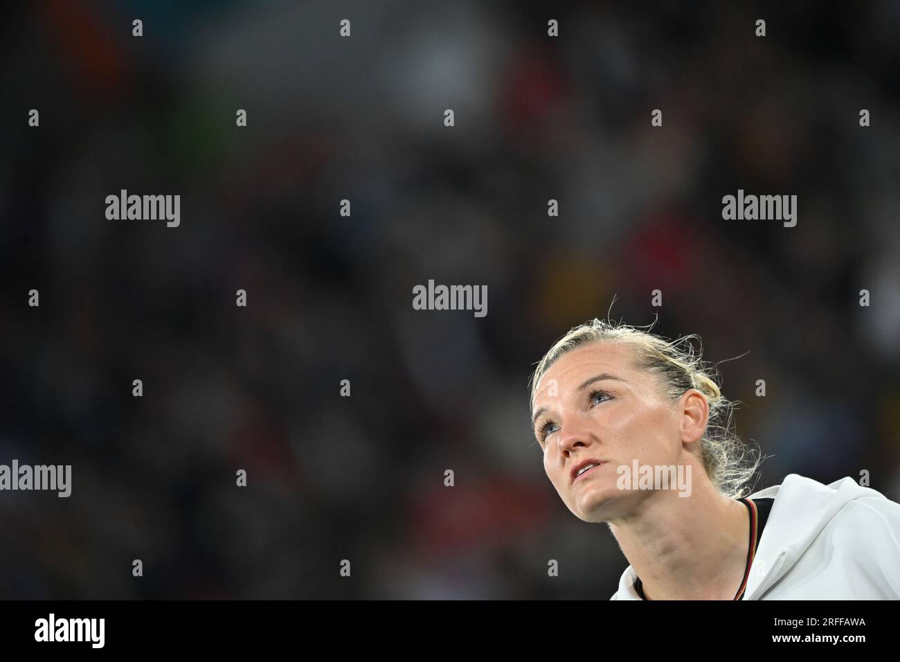 Brisbane, Australien. 03. Aug. 2023. Fußball, Frauen: Weltmeisterschaft, Südkorea - Deutschland, Vorrunde, Gruppe H, Spieltag 3 im lang Park, deutsche Alexandra Popp vor dem Spiel. Kredit: Sebastian Christoph Gollnow/dpa/Alamy Live News Stockfoto