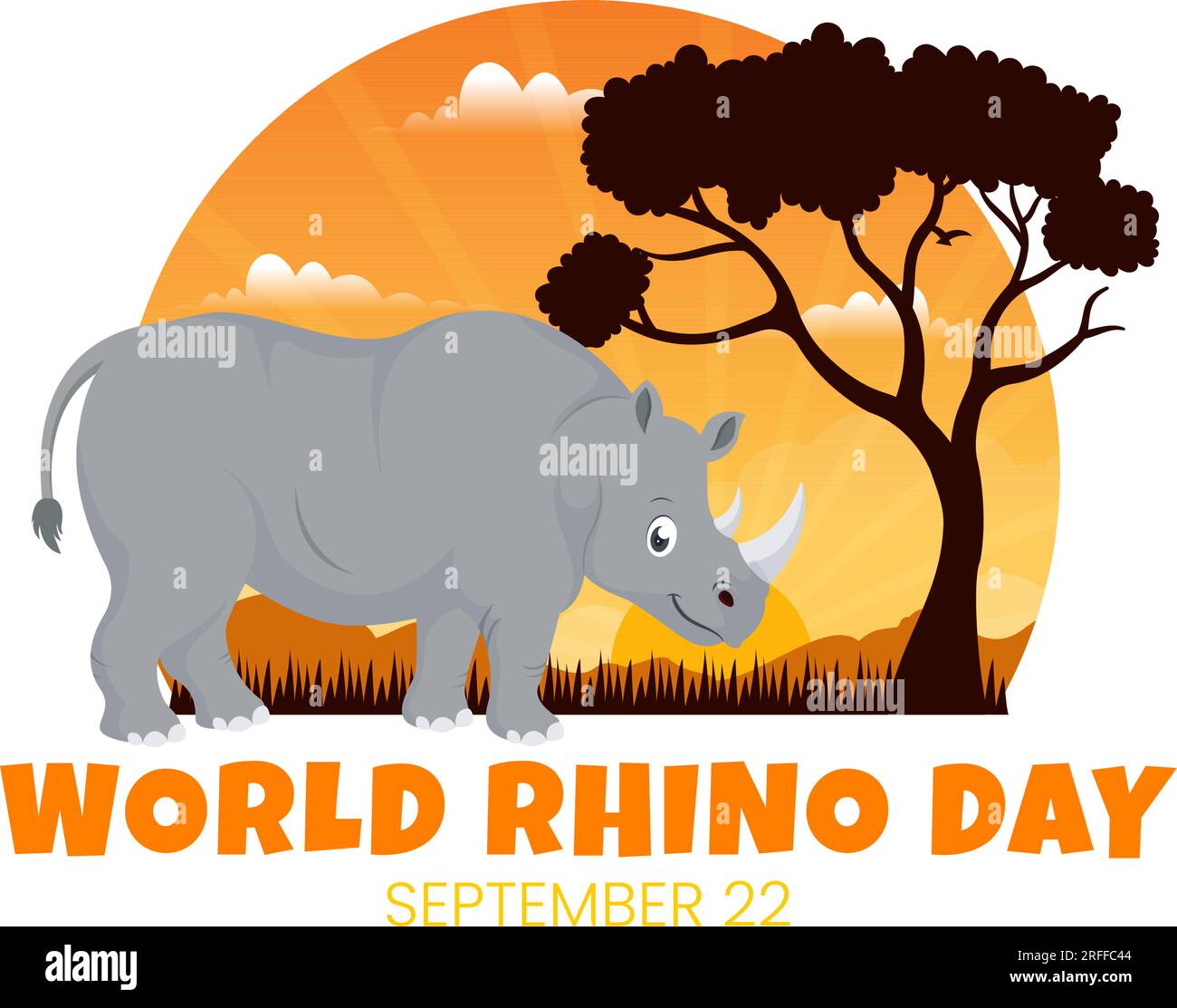 World Rhino Day Vector Illustration am 22. September für Liebhaber und Verteidiger von Nashörnern oder Tierschutz in flachen, handgezeichneten Cartoon-Vorlagen Stock Vektor