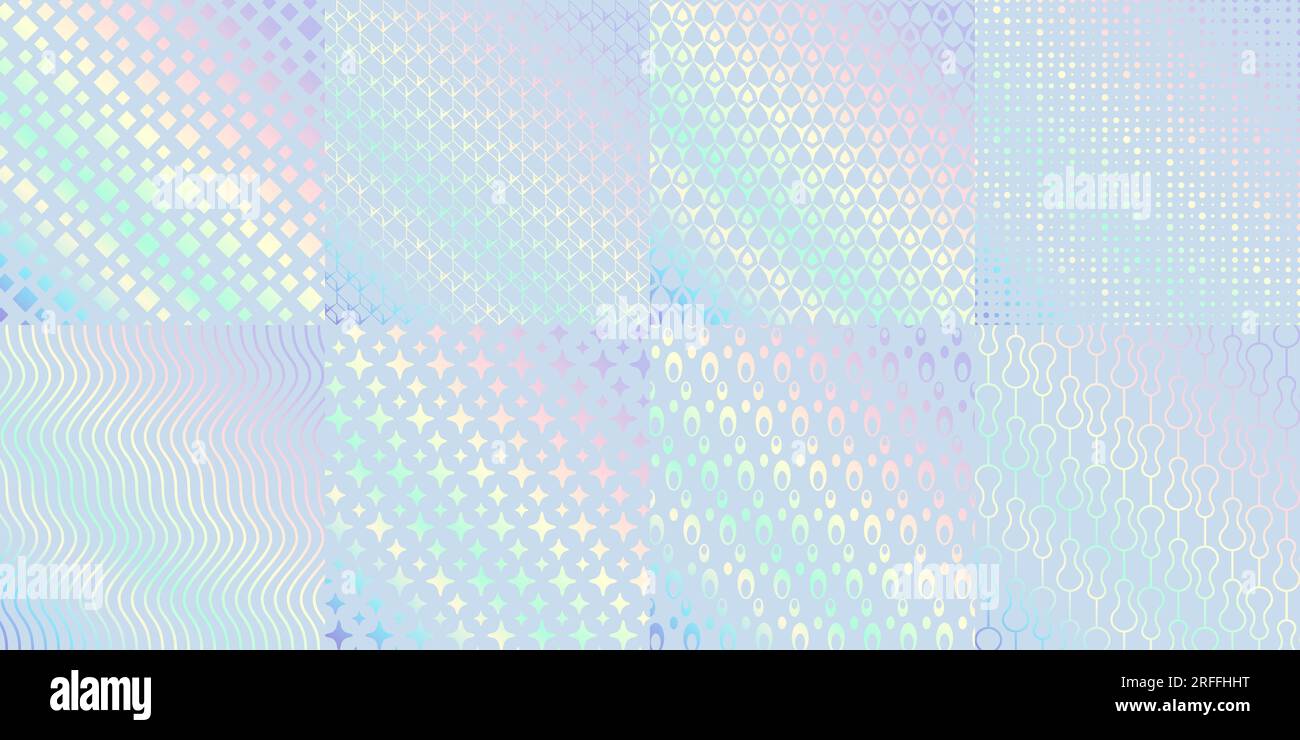 Regenbogen-Glitzerfolie, Hologramm-Texturmuster-Hintergründe, Vektor-Holograph-schillernder Gradient. Holographisches Muster mit Folientextur Hintergrund, ab Stock Vektor