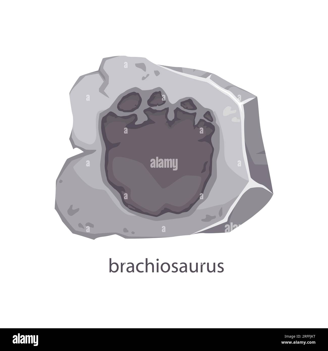 Brachiosaurus Dinosaurier Fußabdruck Fossil, Archäologie und Paläontologie Funde. Isolierter Vektor-Dino-Tierpfotenabdruck in Stein. Alte Reptilien-Fußtrai Stock Vektor