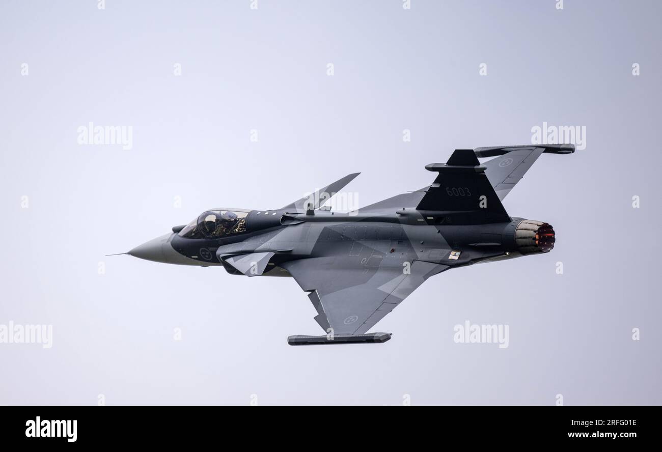 SAAB JAS 39E Gripen während der Ausstellung bei der Royal International Air Tattoo 2023 Stockfoto