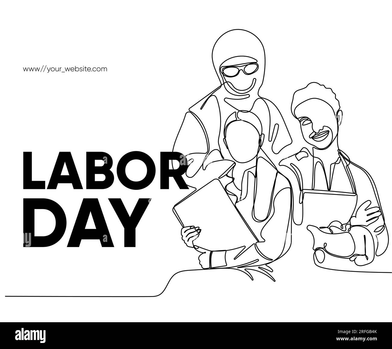 Happy Labour Day einfaches Vektor-Webbanner. Werkzeugsatz. Schriftzug Zum Tag Der Arbeit. Schwarzweißer Hintergrund, Banner, Poster. Vektordarstellung Stock Vektor