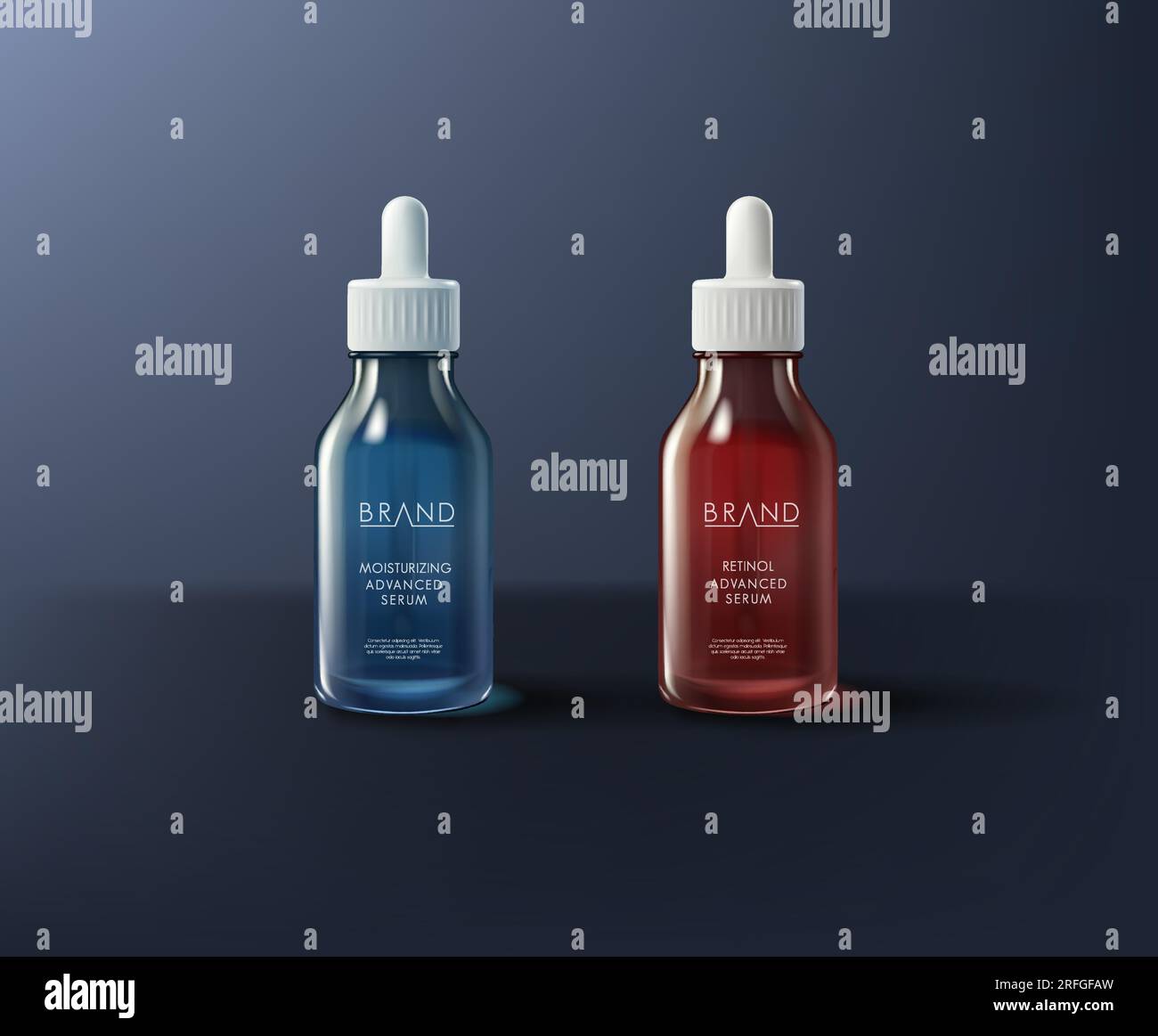 Collagen- oder Hyaluronsäure-Serum-Feuchtigkeitscreme in verschiedenen Verpackungsfarben. Stock Vektor