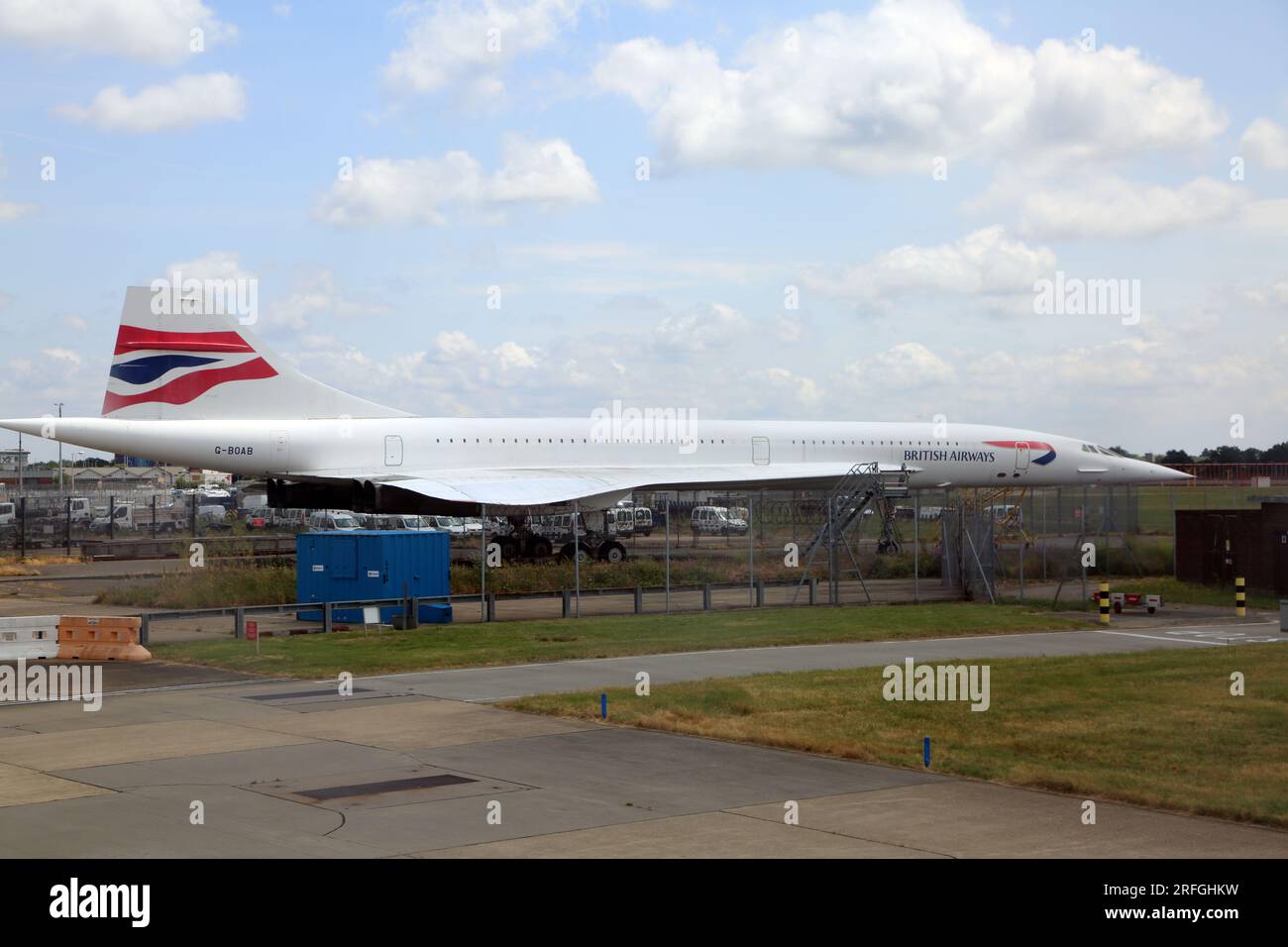 London Heathrow Airport England hat Concorde G-BAB 208 auf Show des British Airways Maintenance Building in den Ruhestand gesetzt Stockfoto