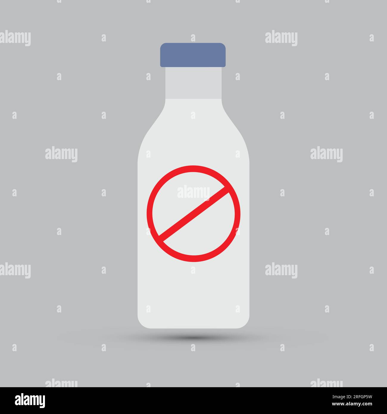 Milchflasche mit Verbotsschild, keine Milch, laktosefrei, allergenfrei Konzept Stock Vektor