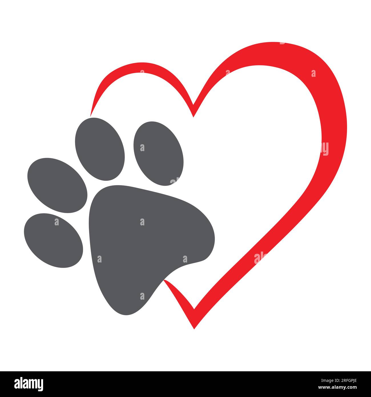 Hund- oder Katzenpfotenaufdruck und Herzsymbol Stock Vektor