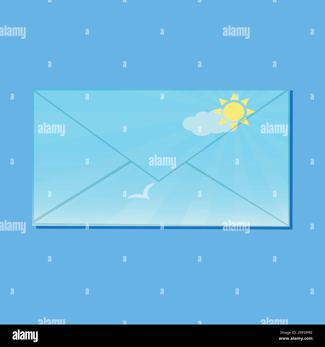 Geschlossener Umschlag mit Sonne, Himmel, Wolke und Vogel Stock Vektor