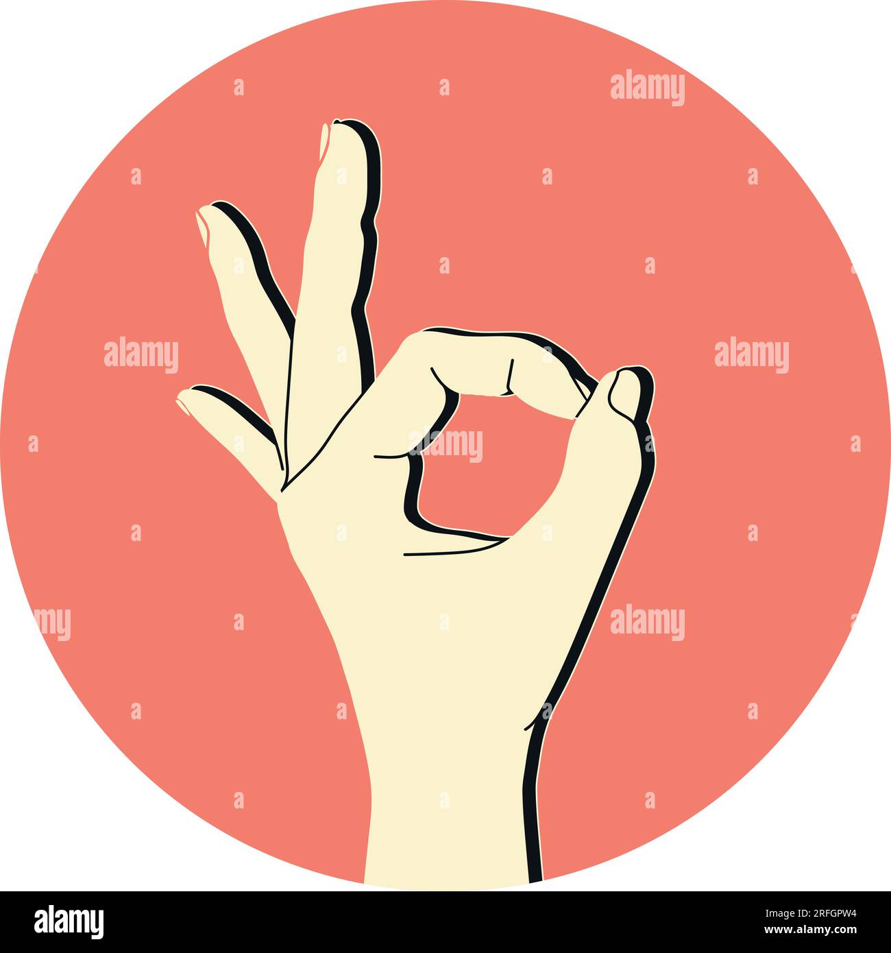 Hand mit OK-Gestenzeichen in einem Kreis. Handgezeichnete Vektordarstellung Stock Vektor