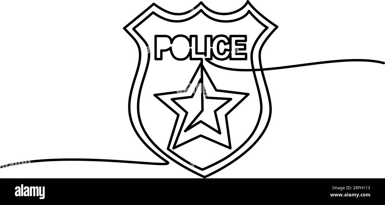 Polizei-Schild mit goldenem Schild. Durchgehende einzeilige Zeichnung Stock Vektor