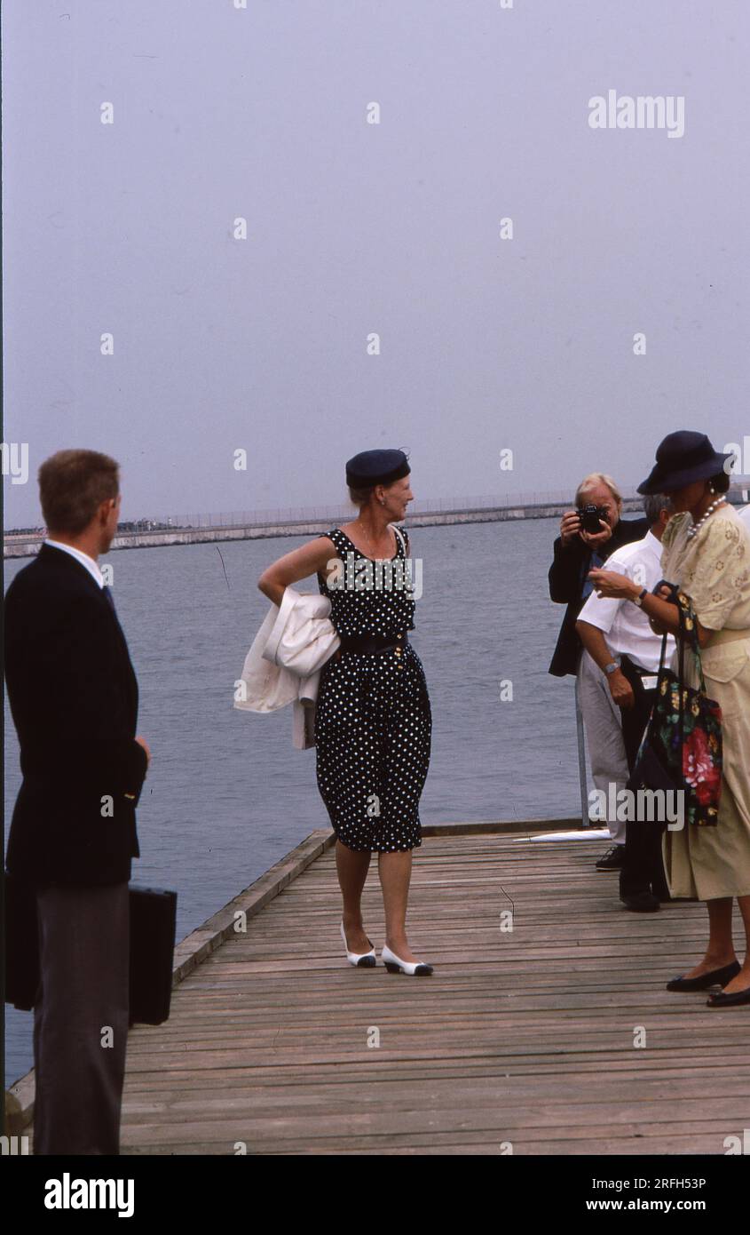 Korsor/Nyborg / Denmark,070-07-1992  H.M. die Königin Margrete II. Und Prinz Henerik (jetzt verstorbener Prinz Henrik) besuchen storebaelt-Projekt, große Linkbrigde und Tunel und verwalten ihre Show-Projekte, um die Insel Fune und die Insel Sjealand zu verbinden, um Dänemark zu verbinden. .Foto von Francis Joseph Dean/Deanpictures. Stockfoto