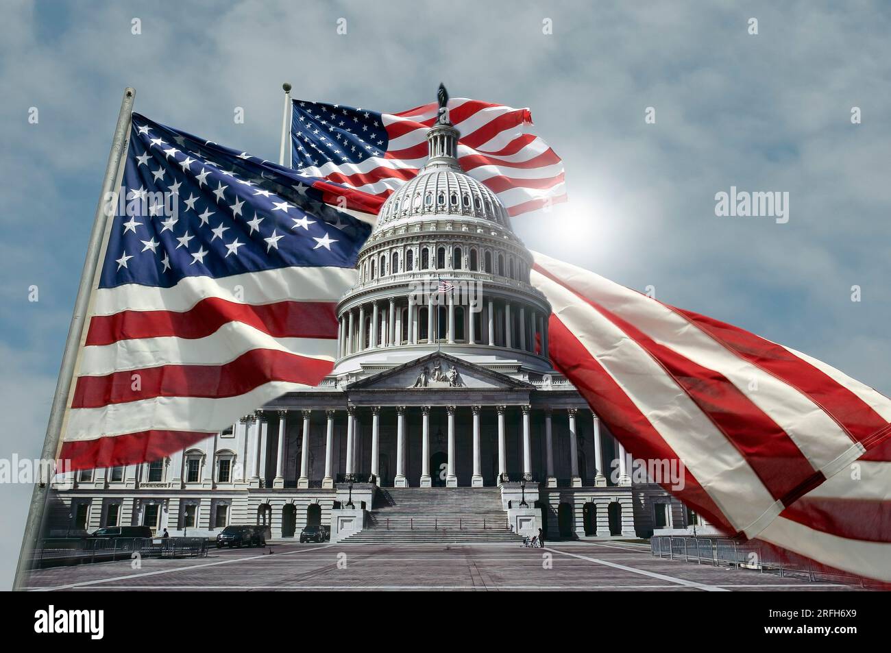 Amerikanische Flagge und USA Capitol-Gebäude Stockfoto