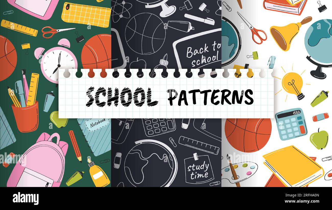 Schule Nahtloses Muster Vektorset Stock Vektor