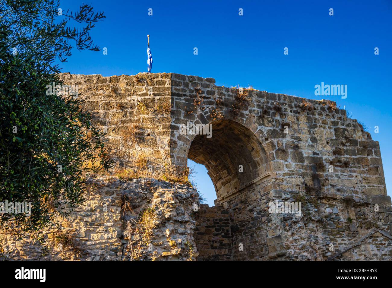 Wunderschöner Blick auf das Schloss Koroni in Messenia, Peloponnes, Griechenland Stockfoto