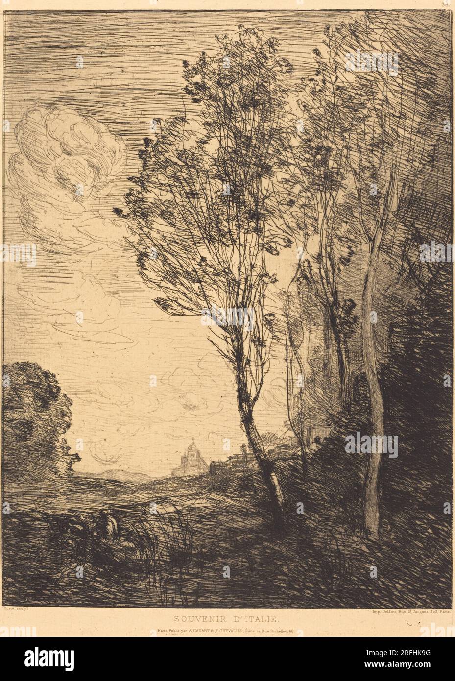 „Jean-Baptiste-Camille Corot, Souvenir von Italien (Souvenir d'Italie), 1866, Ätzen, Platte: 31,8 x 23,9 cm (12 1/2 x 9 7/16 Zoll) Blatt: 50,2 x 34,3 cm (19 3/4 x 13 1/2 Zoll), Rosenwald Collection, 1943,3.2824' Stockfoto