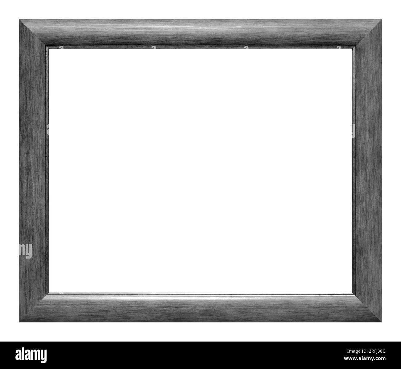 Grauer Holzrahmen isoliert auf weißem Hintergrund. Stockfoto