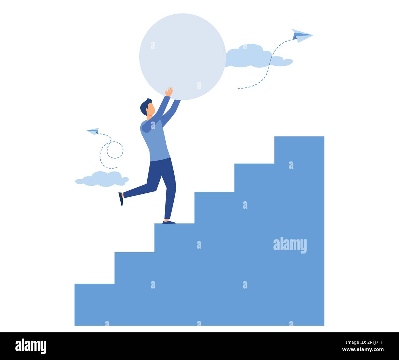 Innovation im Geschäftskonzept, Geschäftsmann, der die Sphäre vorantreibt und das Rennen gegen andere anführt, Siegerstrategie, flacher Vektor, moderne Illustratio Stock Vektor