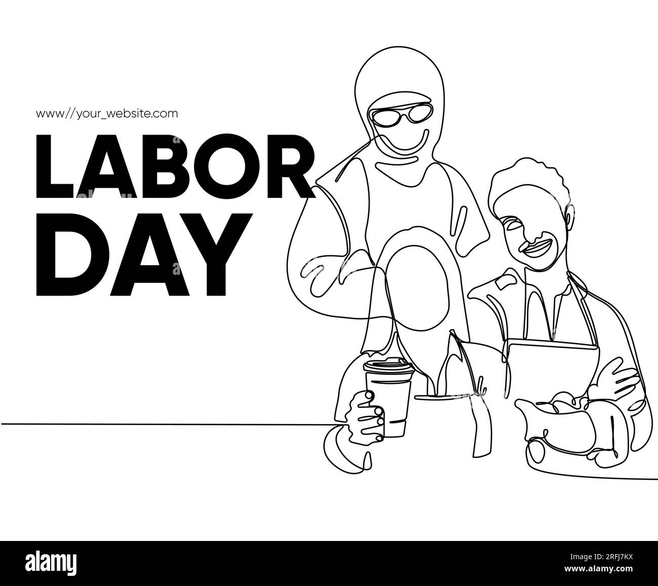 Happy Labour Day einfaches Vektor-Webbanner. Werkzeugsatz. Schriftzug Zum Tag Der Arbeit. Schwarzweißer Hintergrund, Banner, Poster. Vektordarstellung Stock Vektor