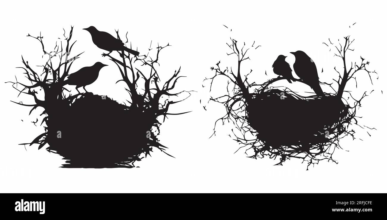 Silhouette Vogelnest Vektorillustration Stock Vektor