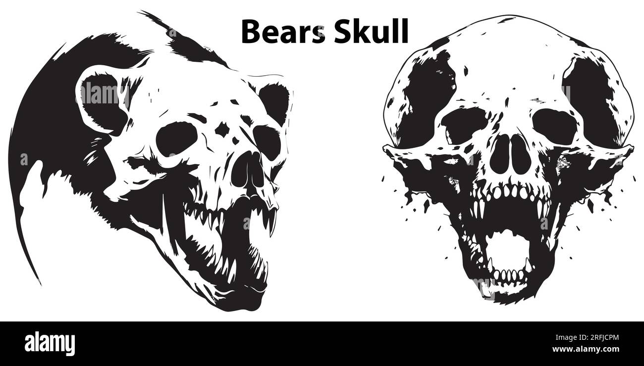 Zwei Horrorbären Kopf-Schädel-Vektor-Illustration Stock Vektor