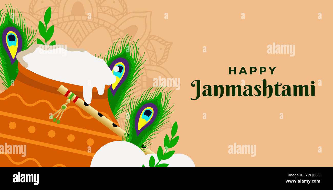 Horizontales Banner, fröhliche janmashtami-Illustration, Vektor mit Pfau Stock Vektor