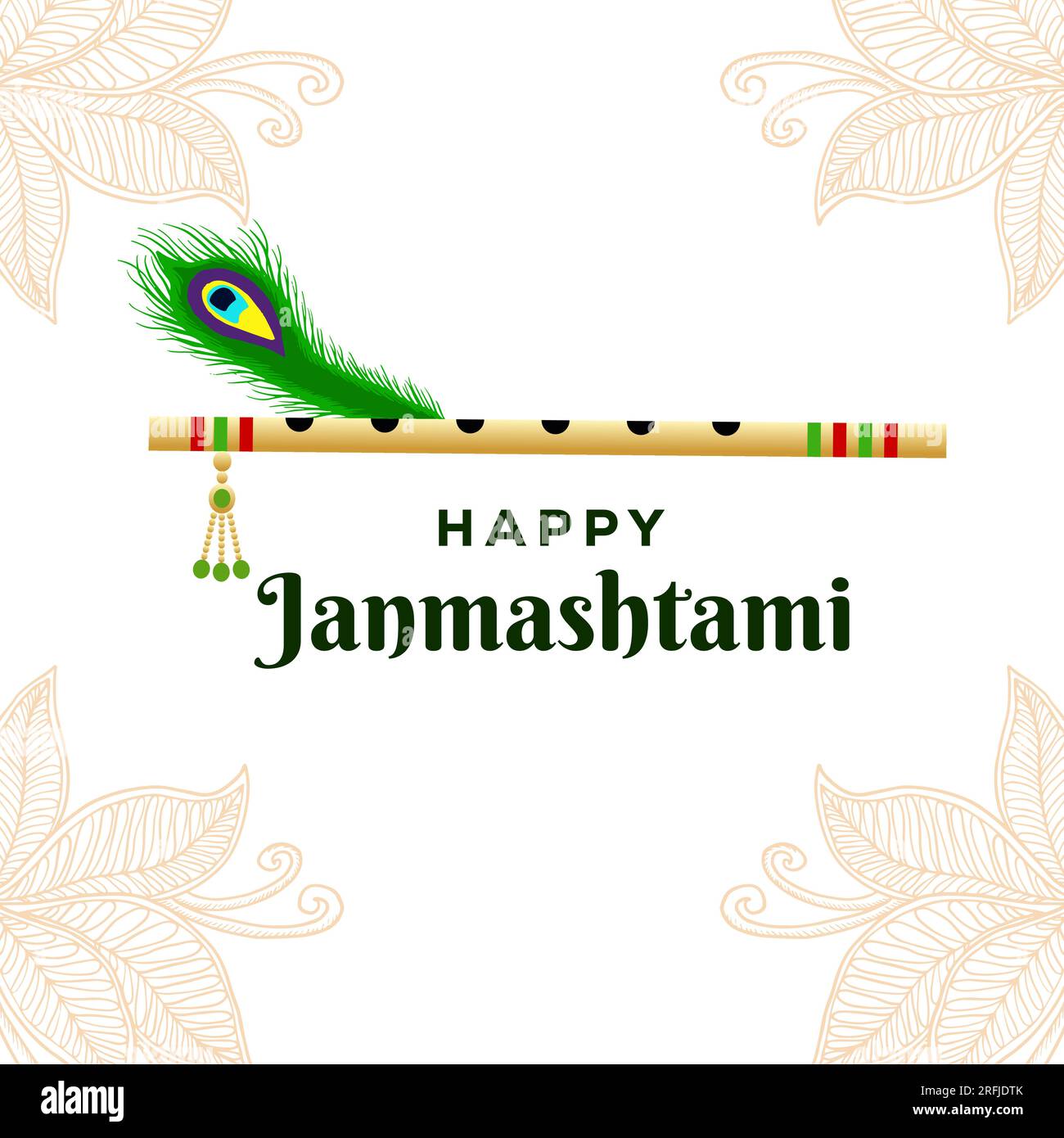 vector-fröhliche janmashtami-Illustration mit Pfauenfeder und Flöte Stock Vektor
