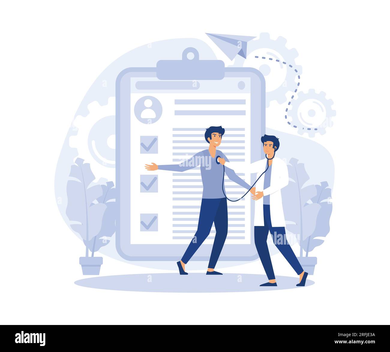 Allgemeiner Gesundheitscheck, körperliche Untersuchung von Kopf bis Fuß, Entwicklungsscreening, Body-Mass-Index, Flachvektor-Modern-Illustration Stock Vektor