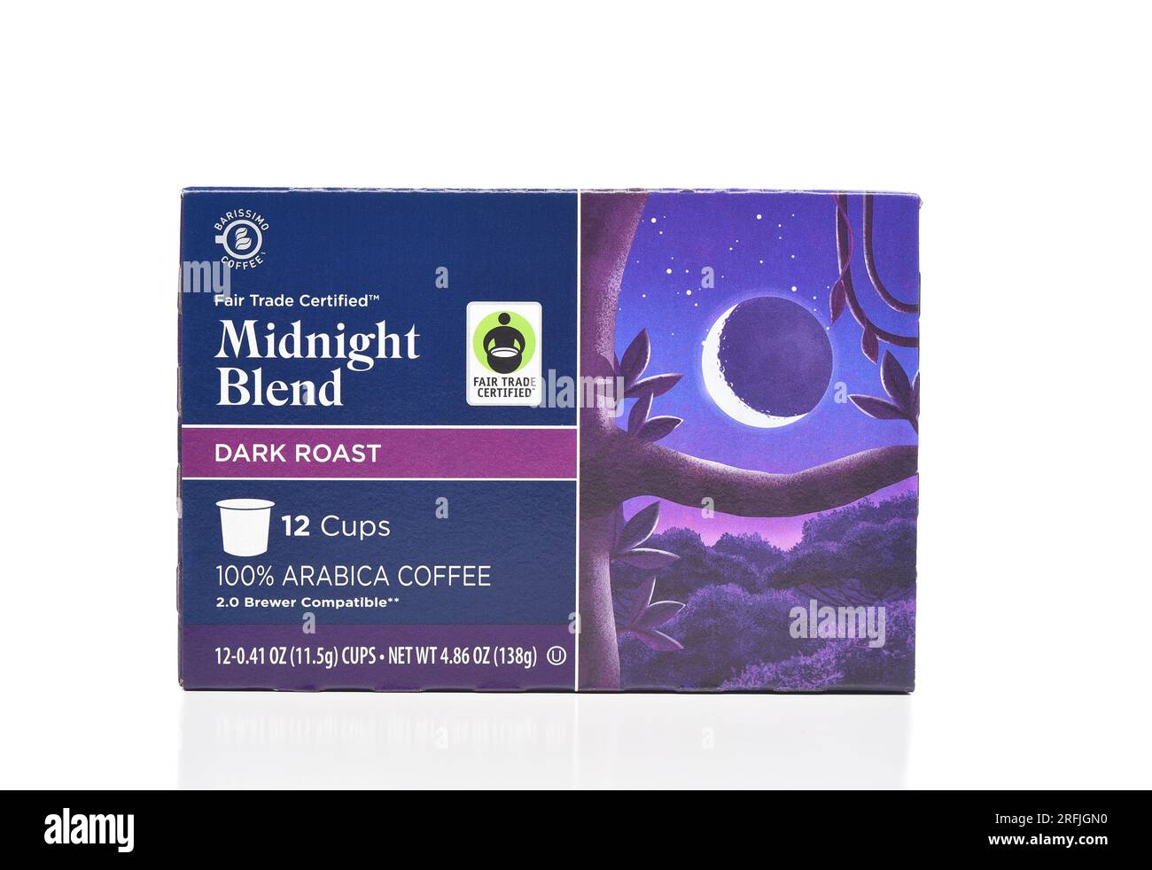 IRVINE, KALIFORNIEN - 3. AUGUST 2023: Eine Schachtel Barissimo Coffee Midnight Blend Arabica Dark Roast Coffee k-Cups. Stockfoto