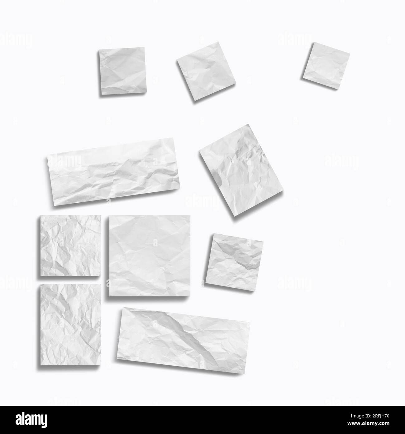 Leeres Affiche-Modell, zerkleinertes weißes Papier. Weiße leere Vorlage für Werbetoster mit Schatten Stockfoto