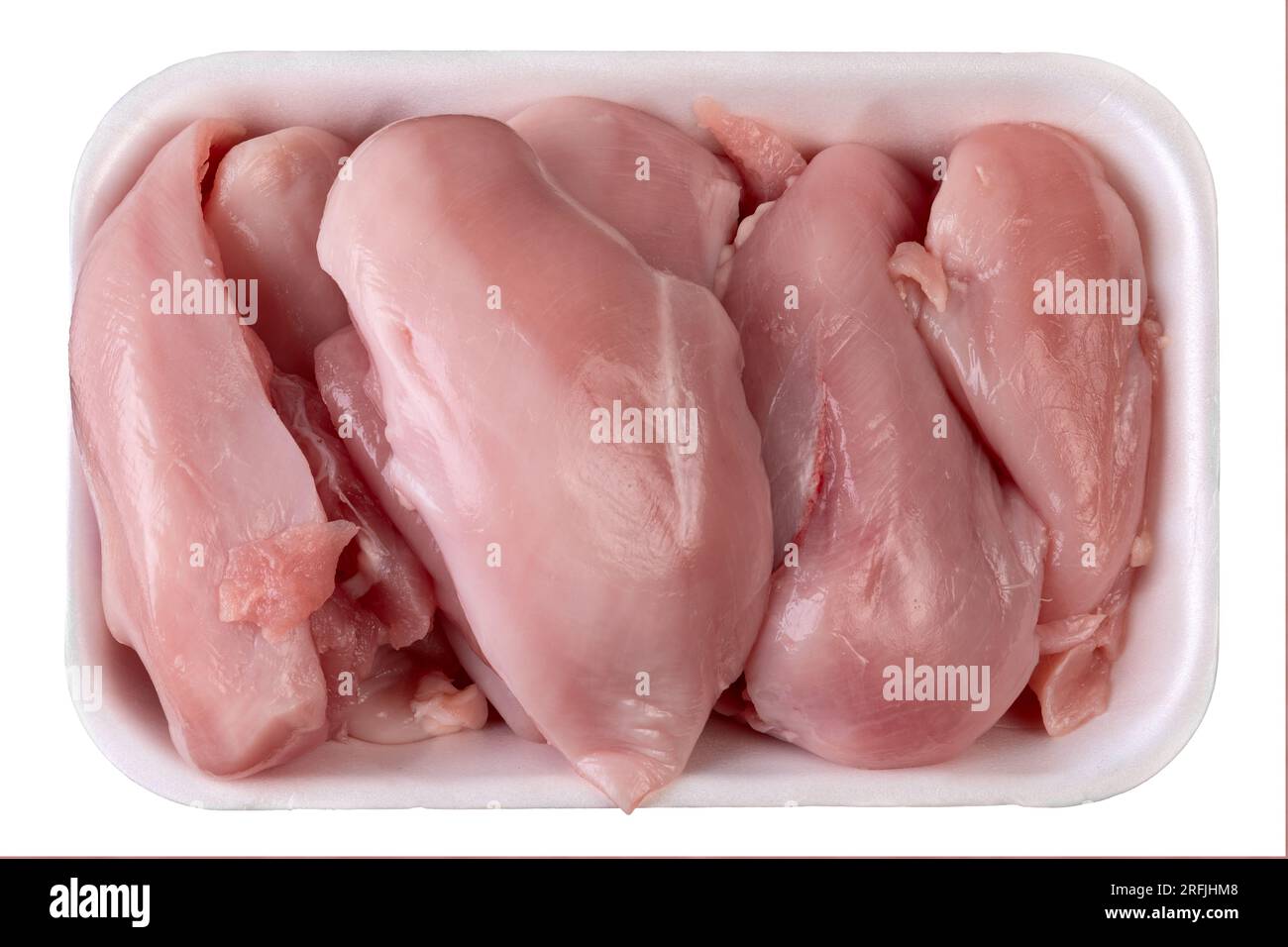 Rohes Hühnerfleisch in weißer Schale isoliert Stockfoto