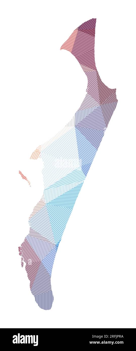 Karte von Fraser Island. Niedrige Poly-Darstellung der Insel. Geometrisches Design mit Streifen. Technologie, Internet, Netzwerkkonzept. Vektordarstellung. Stock Vektor