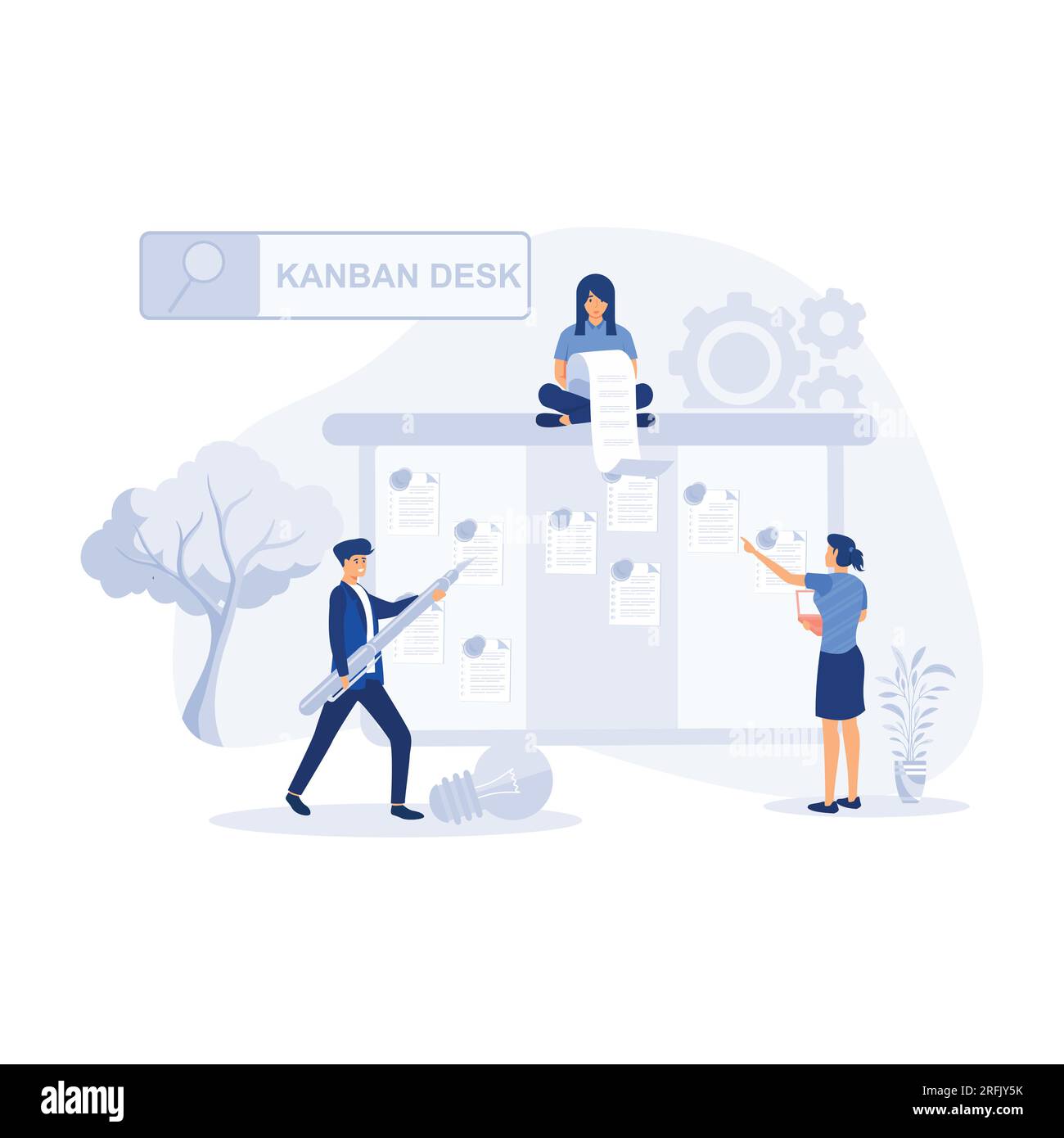 Online-Kanban-Board-App, agile visuelle Projektmanagementmethode, Teamwork-Konzepte, flache Vektordarstellung Stock Vektor
