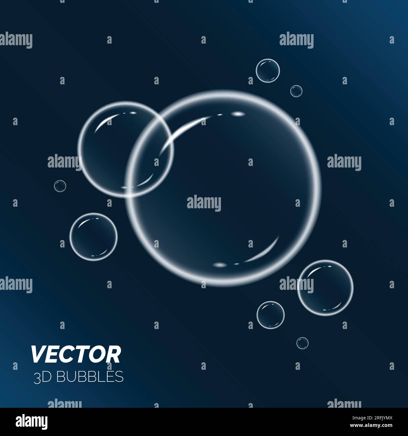 Vektordarstellung realistischer Seifenblasen auf dunklem Hintergrund Stock Vektor