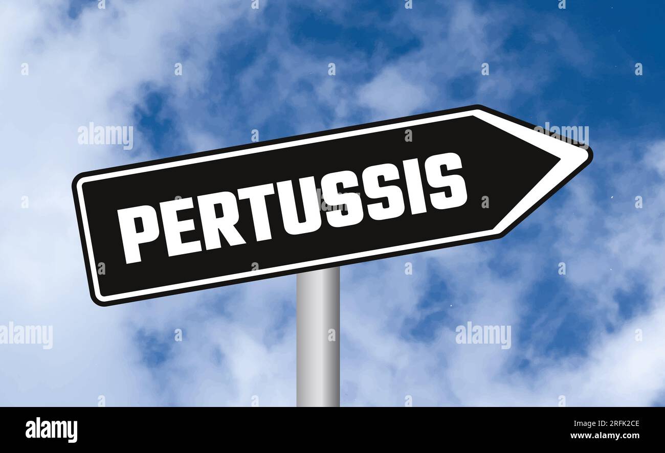 Pertussis-Straßenschild am wolkigen Himmelshintergrund Stockfoto