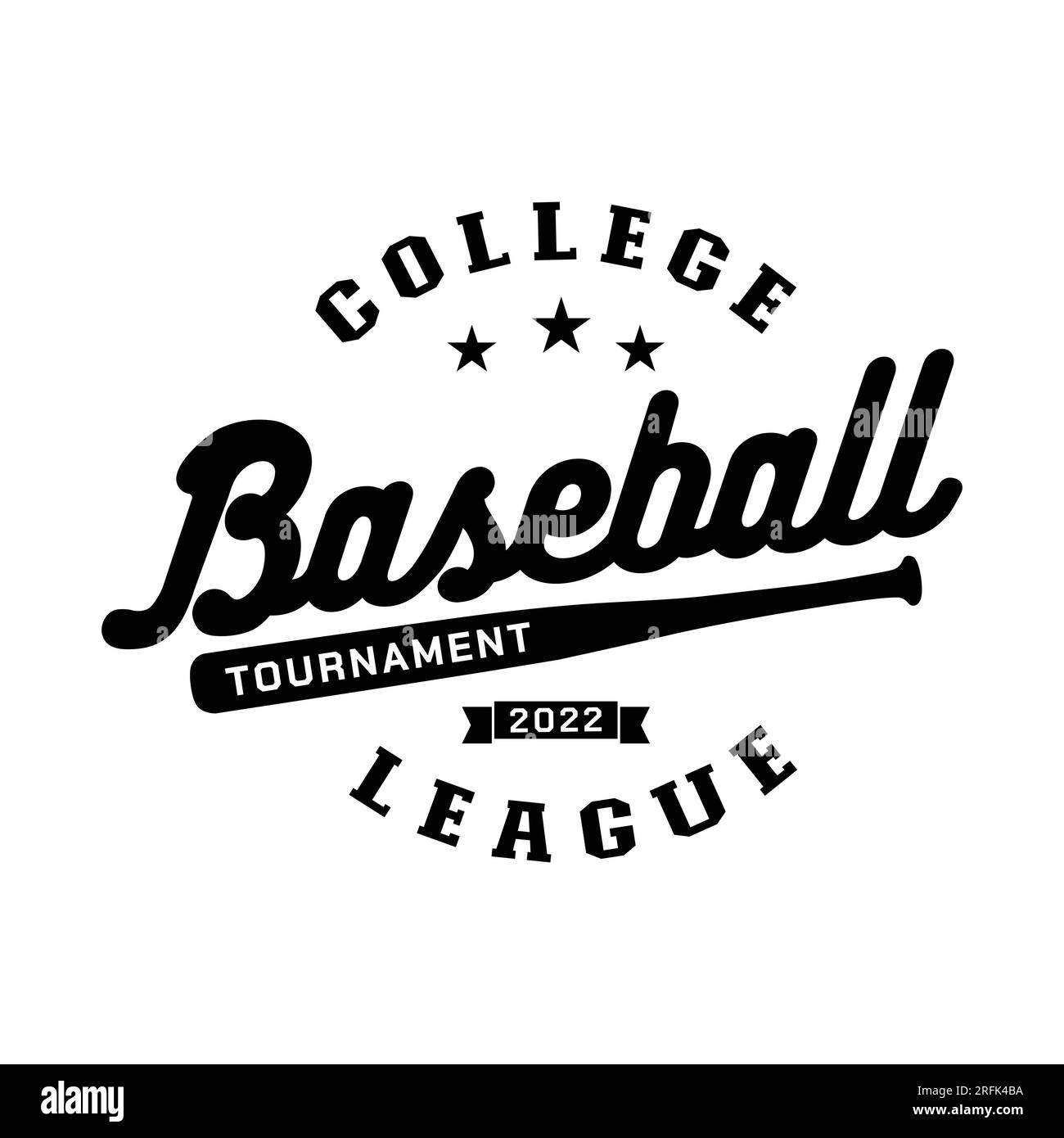 Baseball-College-Liga. Grafisches T-Shirt-Design, Druckstempel, Emblem für Baseball-Typografie, Sportlogo. Vektor und Illustrationen. Stock Vektor