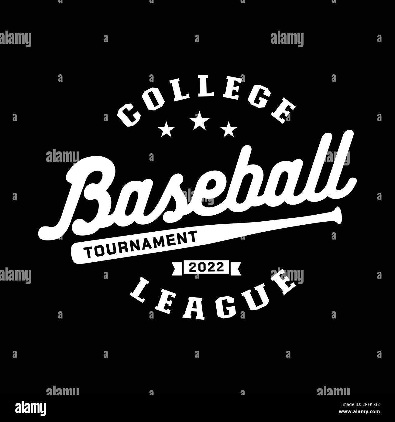 Baseball-College-Liga. Grafisches T-Shirt-Design, Druckstempel, Emblem für Baseball-Typografie, Sportlogo. Vektor und Illustrationen. Stock Vektor