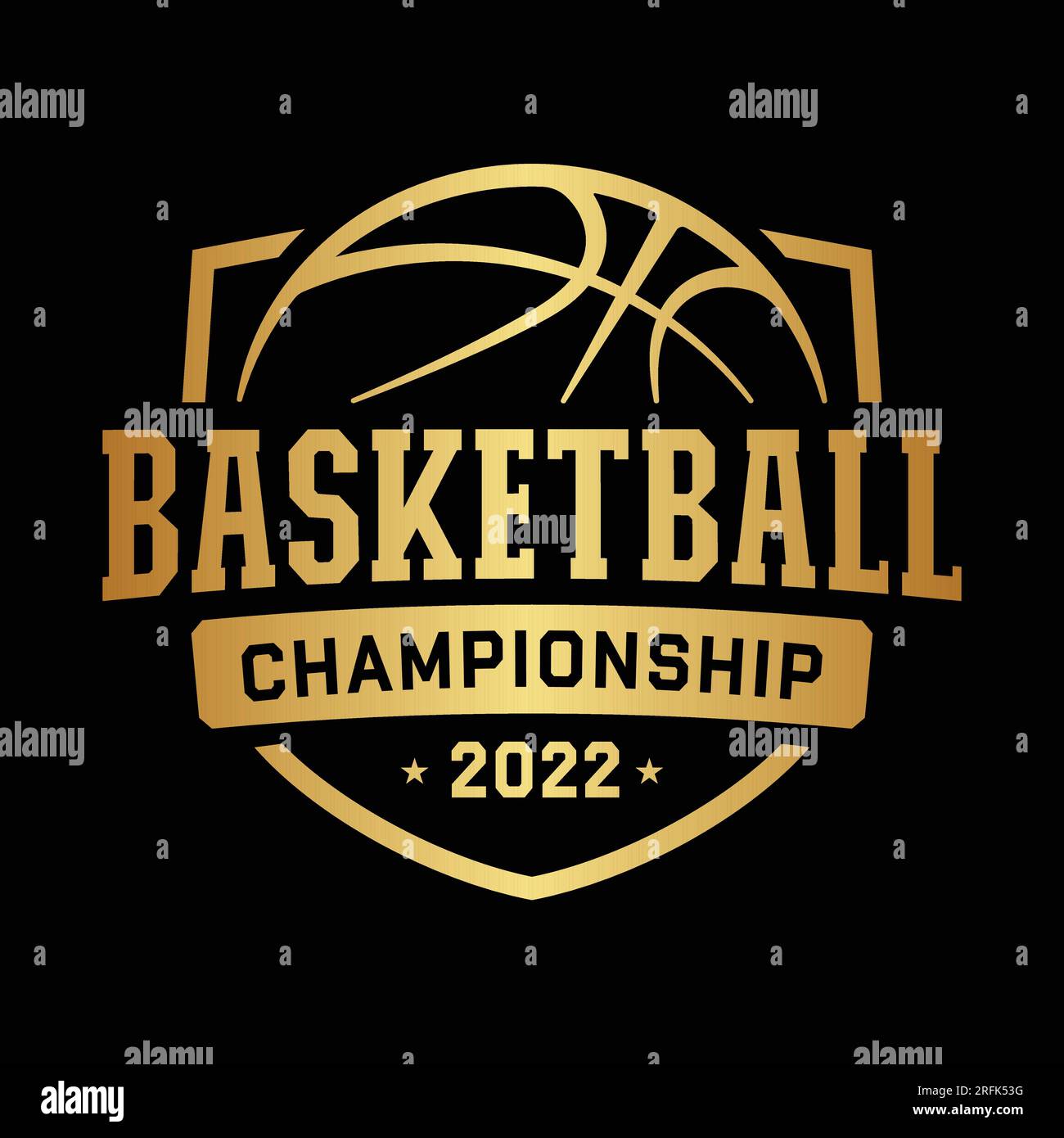 Logo der Basketball-Meisterschaft. Grafikdesign für T-Shirt und Druckmedien. Vektor und Illustration. Stock Vektor