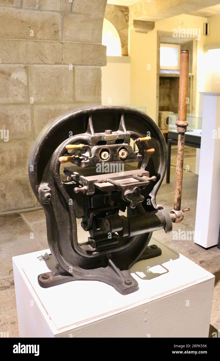 Handbetriebene Druckpresse im Museum des Klosters San Martiño Pinario Santiago de Compostela Galicien Spanien Stockfoto