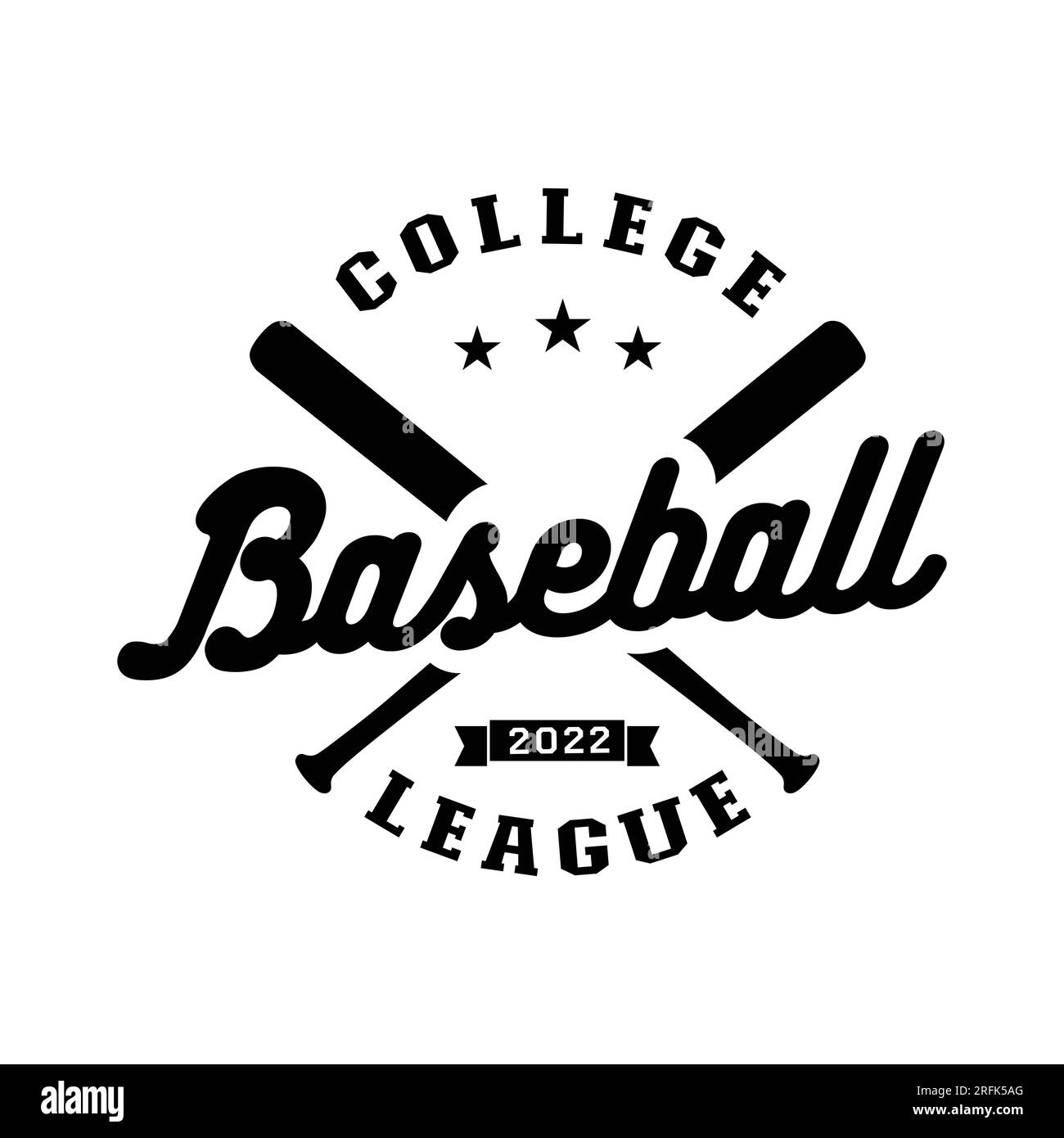 Logo der Baseball College League. Grafikdesign für T-Shirt. Vektor und Illustration. Stock Vektor