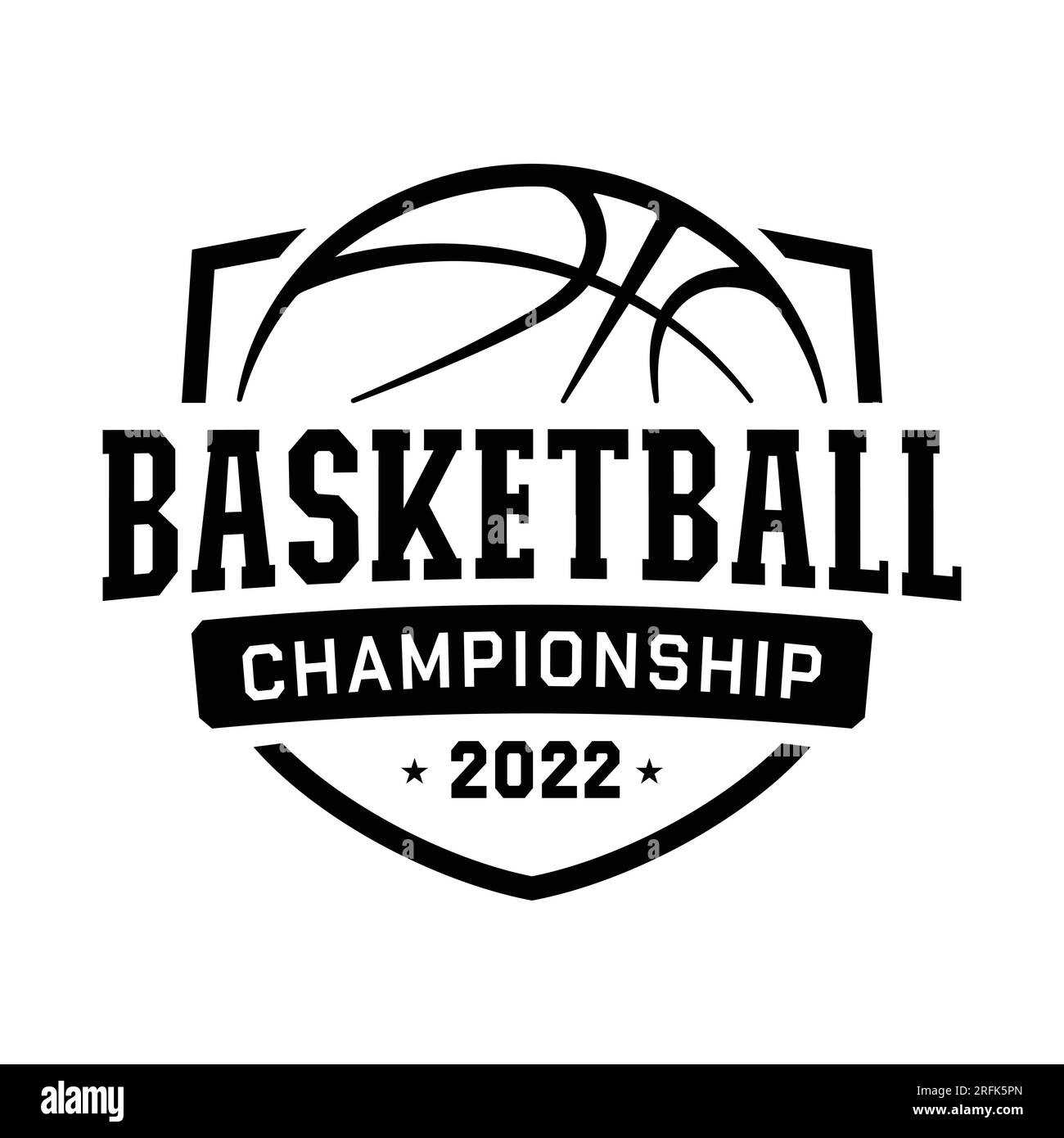 Logo der Basketball-Meisterschaft. Grafikdesign für T-Shirt und Druckmedien. Vektor und Illustration. Stock Vektor