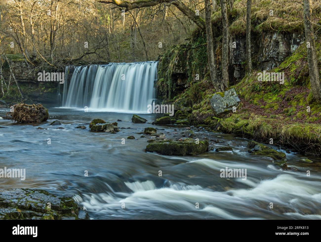 Die Upper Ddwli Falls am Fluss Neath im Tal von Neath in der Nähe von Pontneddfechan oder Pont Neath Vaughan auf englisch. Stockfoto