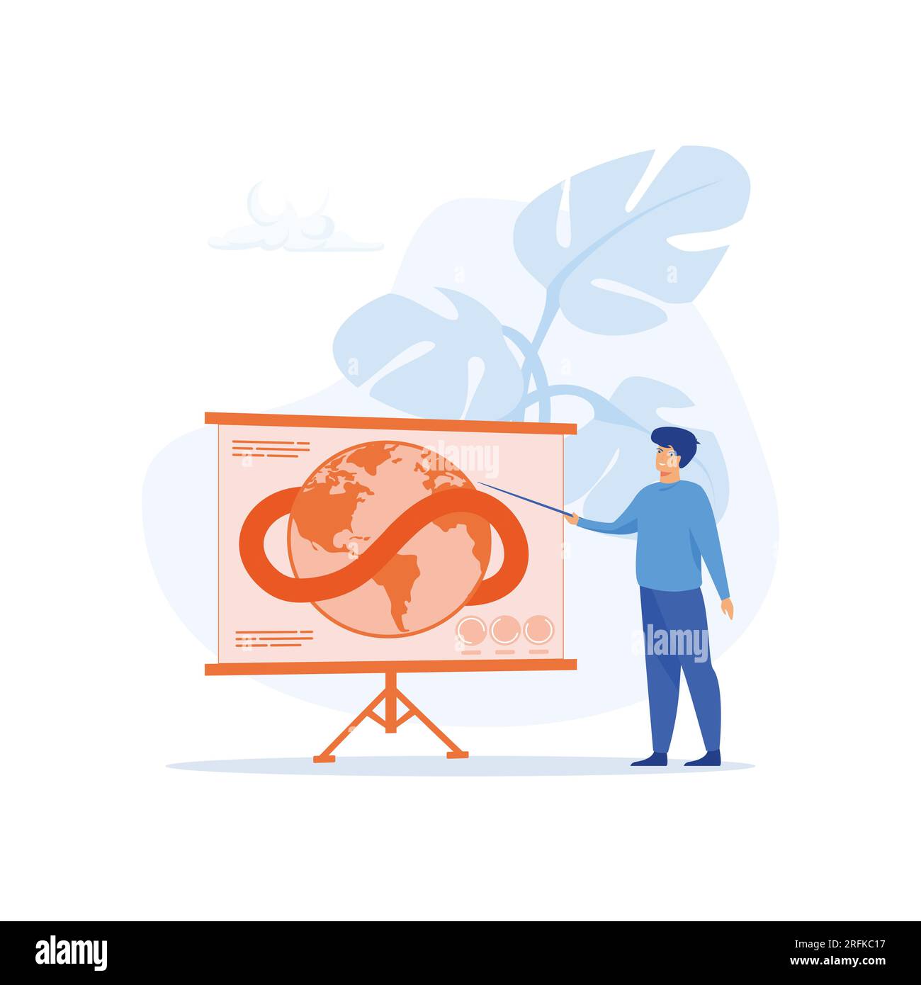 Kreislaufwirtschaft, nachhaltiges Wirtschaftswachstum, grüne Energie und Verringerung der CO2-Emissionen und der Klimaauswirkungen, flache, moderne Illustration Stock Vektor