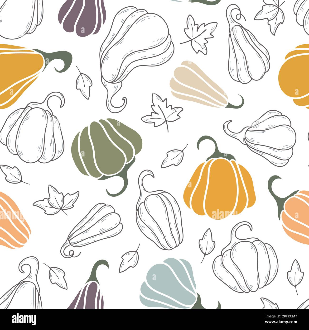 Nahtloses Muster für HerbstKürbis. Hintergrund mit Kürbissen und Blättern für Thanksgiving. Saisonaler Herbstdruck für Textil, Verpackung, Design und Vektor Stock Vektor