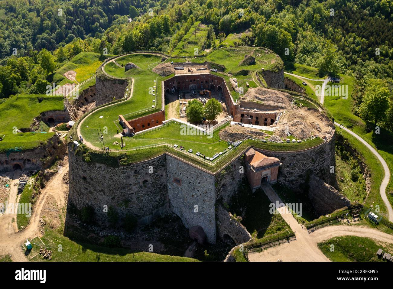 Srebrna Gora, Niederschlesien, Polen - Fort Srebrna Góra (Deutsch: Festung Silberberg) aus der Vogelperspektive. Gebaut in den Jahren 1765–1777 Stockfoto